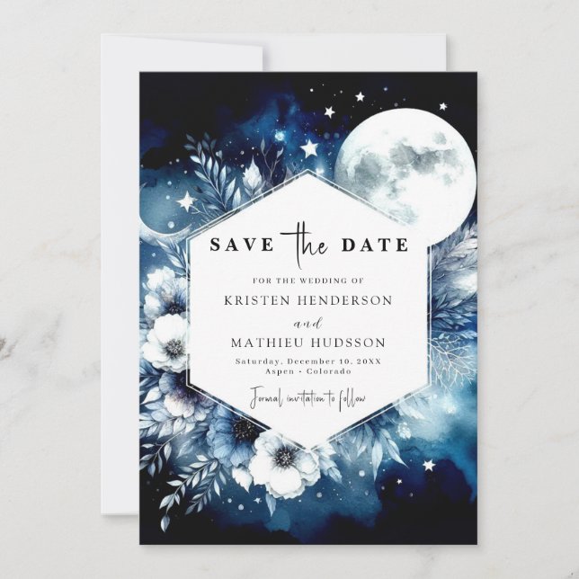 Save The Date Mariage unique à éclairage lune minimal (Devant)