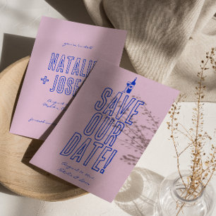 Save The Date Mariage unique coloré rétro avec dessin à la main