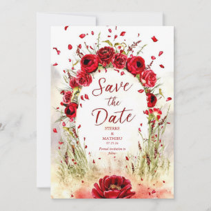 Save The Date Mariage unique couleur Crimson rouge Roses
