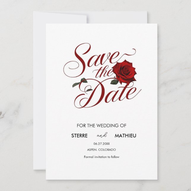 Save The Date Mariage unique de rose rouge (Devant)