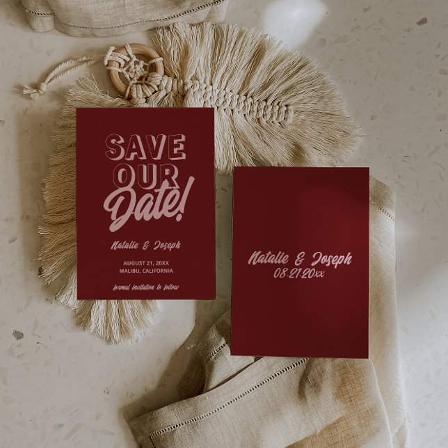 Save The Date Mariage Unique Moderne Bohème Rose Rétro Profond R (Créateur téléchargé)
