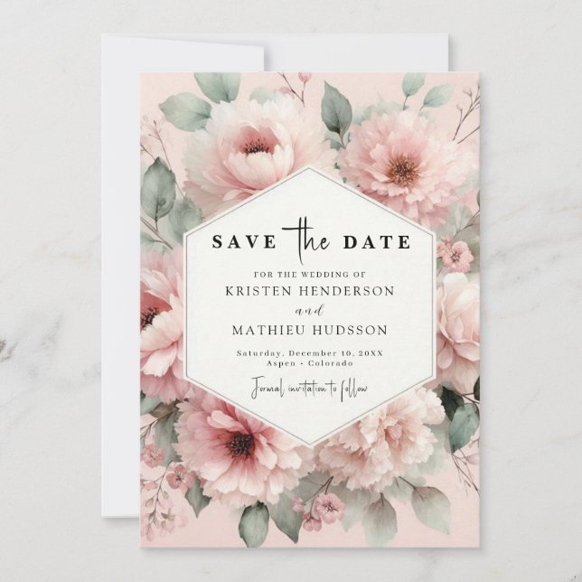 Save The Date Mariage unique rose rose élégant (Devant)