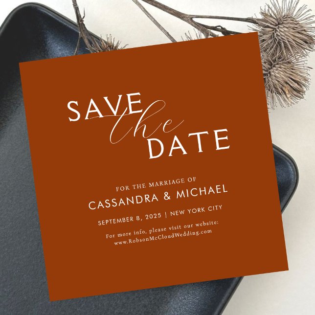 Save The Date Mariage Unique Typographie Élégante Terracotta (Créateur téléchargé)