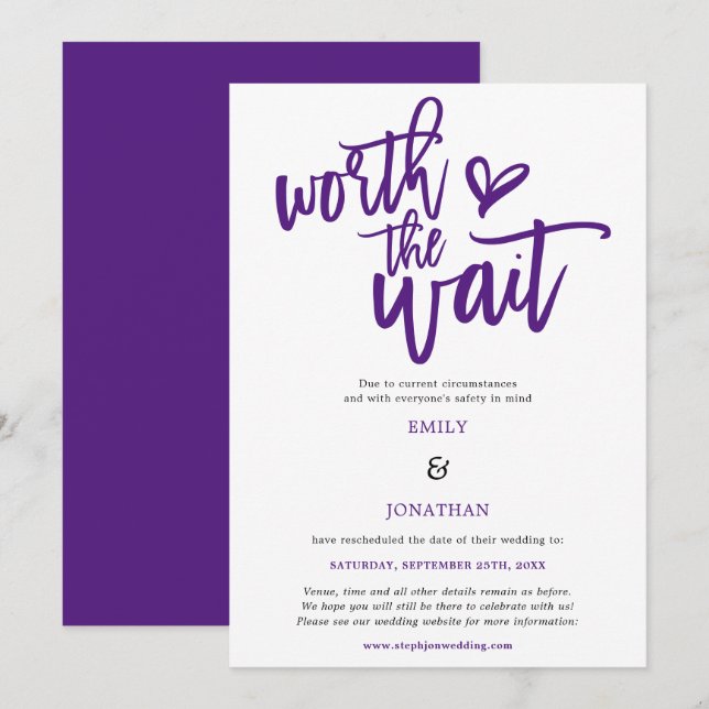 Save The Date Mariage vaut le  d'attente violet (Devant / Derrière)