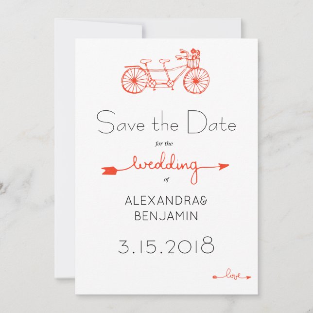 Save The Date Mariage vélo tandem décontracté moderne date de sa (Devant)