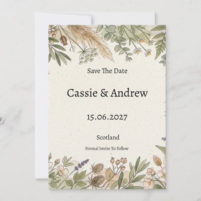 Save The Date Mariage Verdure de la Pampa (Devant)