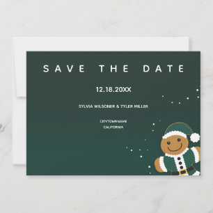 Save The Date Mariage Vert Blanc Gingerbread Père Noël Whimsical