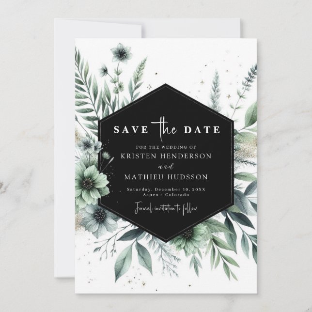 Save The Date Mariage vert d'aquarelle personnalisé unique (Devant)