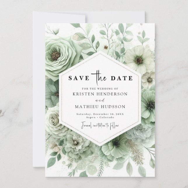 Save The Date Mariage vert de la couleur d'eau géante (Devant)