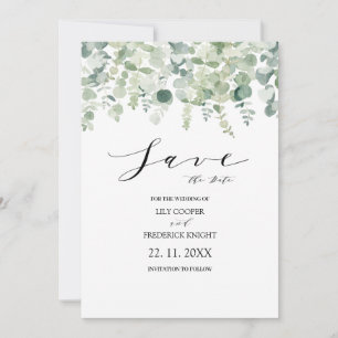 Save The Date Mariage vert de la forêt d'Eucalyptus