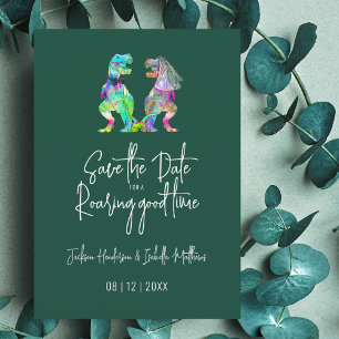 Save The Date Mariage Vert de la Mariée et du Marié Dinosaures D