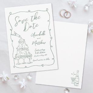 Save The Date Mariage Vert Dessiné à la Main avec Fantaisie