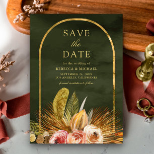 Save The Date Mariage vert Earl Floral Arch Gold Sage