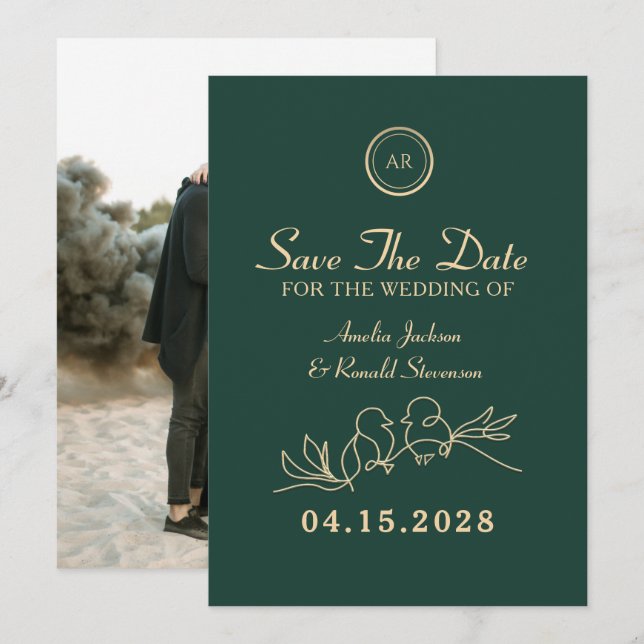 Save The Date Mariage Vert Émeraude (Devant / Derrière)