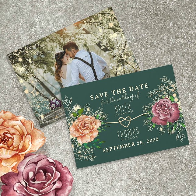 Save The Date Mariage vert émeraude or floral (Créateur téléchargé)