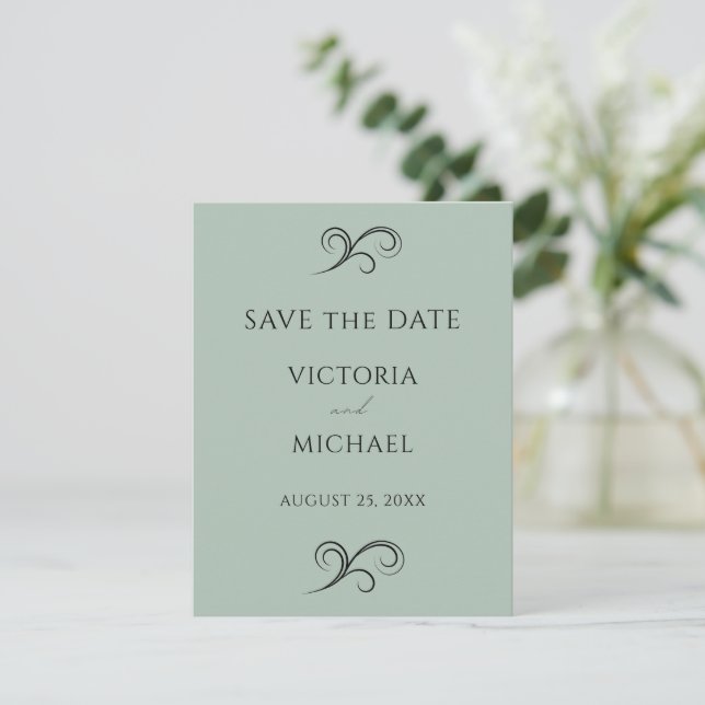 Save The Date Mariage vert minimaliste (Debout devant)