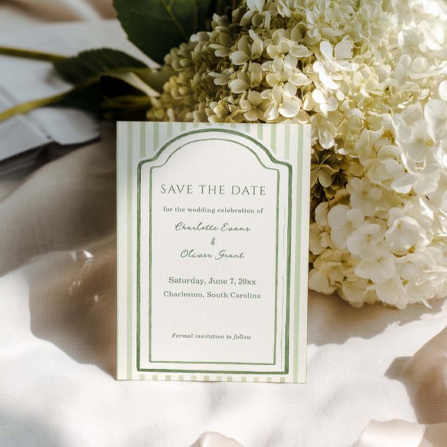 Save The Date Mariage Vert Rayé (Créateur téléchargé)