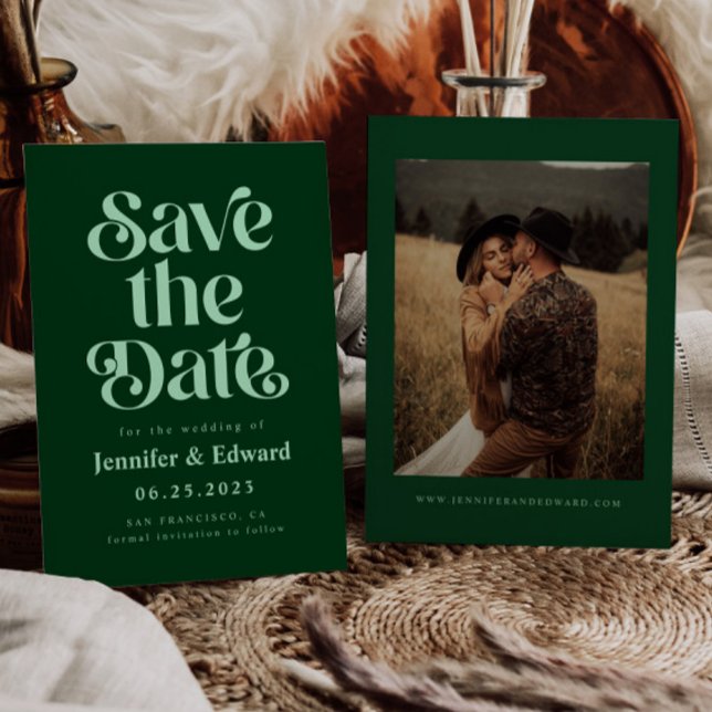 Save The Date Mariage vert rétro Emerald (Créateur téléchargé)