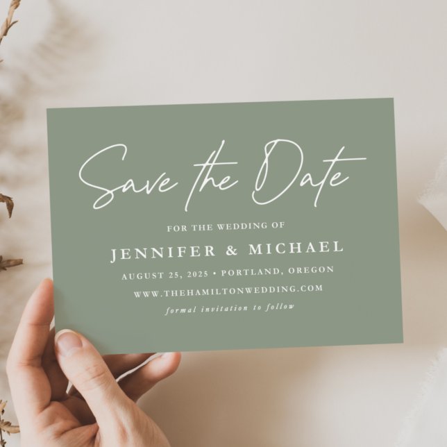 Save The Date Mariage Vert Sauge Écriture Informelle (Créateur téléchargé)