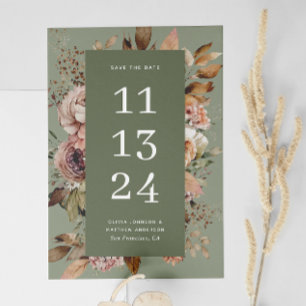 Save The Date Mariage Vert Sauge Poussiéreux   Fleurs de Jardin 