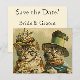 Save The Date Mariage victorien vintage drôle de chats avec chap