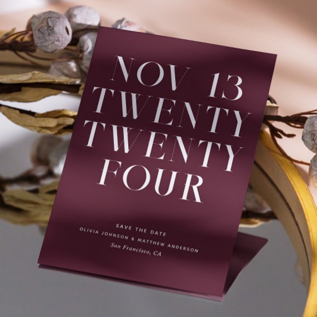 Save The Date Mariage Vin Foncé. Minimalisme Moderne Bourgogne P (Créateur téléchargé)