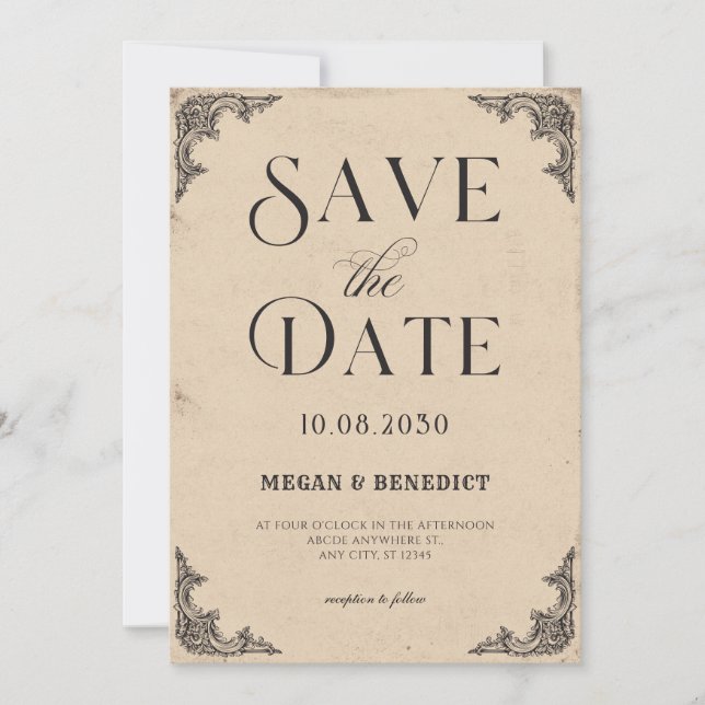 Save The Date mariage vintage baroque (Devant)