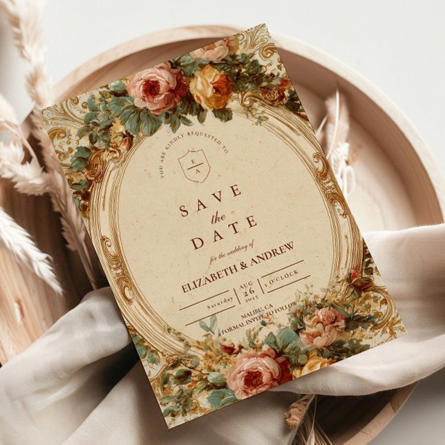 Save The Date Mariage Vintage Baroque Rose (Créateur téléchargé)