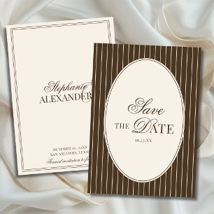 Save The Date Mariage Vintage Brun et Rayures d'Ivoire Vieille F