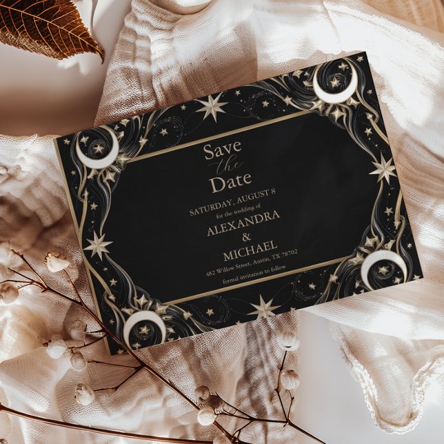 Save The Date Mariage Vintage Céleste Lune Étoiles (Créateur téléchargé)