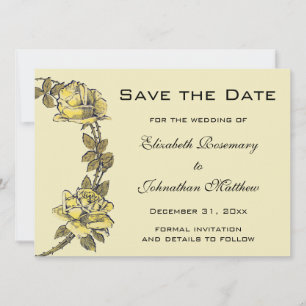 Save The Date Mariage Vintage, Couronne de Roses de Jardin Antiq