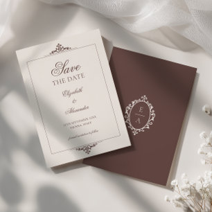 Save The Date Mariage Vintage Crest Espresso Marron Vieille Fort