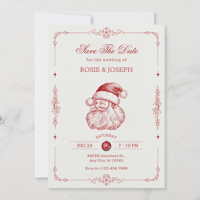 Save The Date Mariage vintage de santa classique  (Devant)