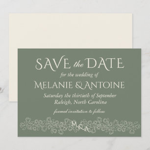 Save The Date Mariage Vintage Élégant Vert Sauge
