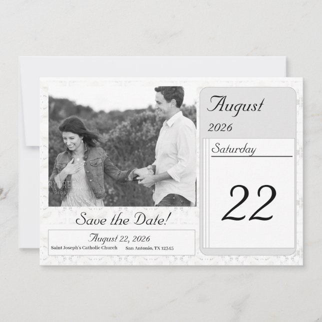 Save The Date Mariage vintage en dentelle blanche (Devant)