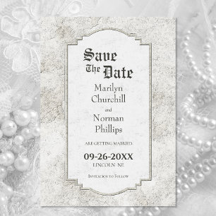 Save The Date Mariage vintage en pierre sculptée