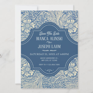 SAVE THE DATE MARIAGE VINTAGE FLEUR BLEUE