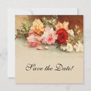 Save The Date Mariage vintage, Fleurs Roses anciennes encore vie