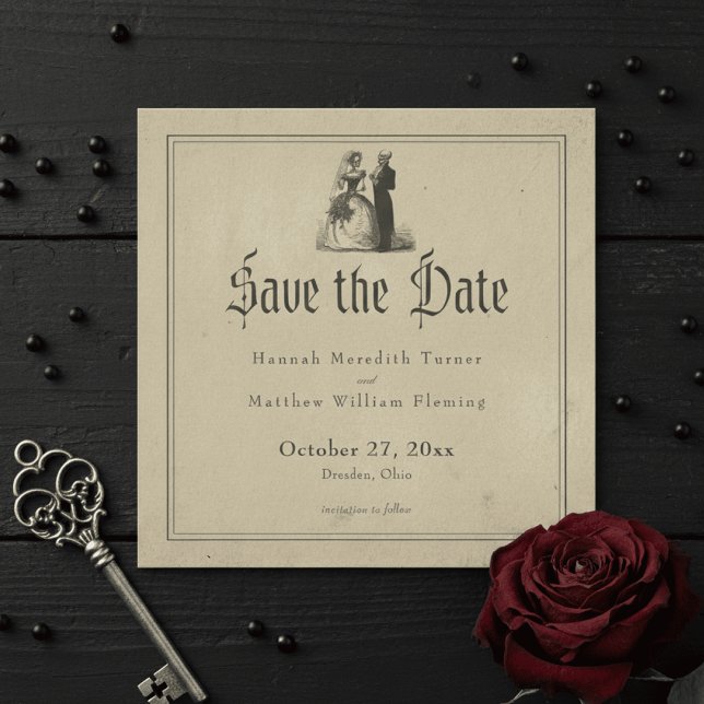 Save The Date Mariage Vintage Gothique Toile Marron (Créateur téléchargé)