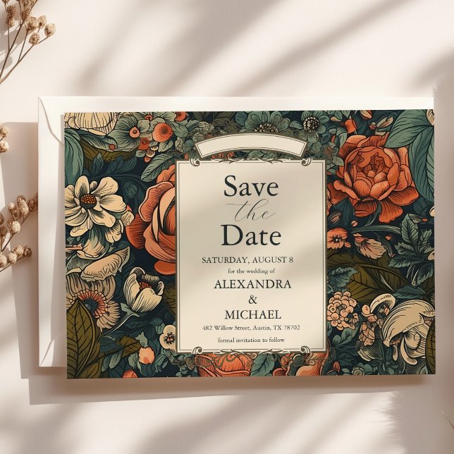 Save The Date Mariage vintage Green Fall Flowers (Créateur téléchargé)