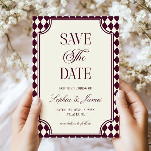 Save The Date Mariage Vintage Ivoire Vin de Luxe Ancienne Fortun