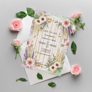 Save The Date Mariage Vintage Jardin Floral Rustique en Dentelle