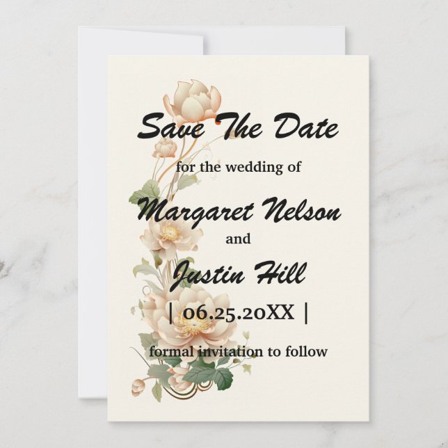 Save The Date Mariage vintage Lotus flower (Devant)