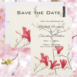 Save The Date Mariage vintage, Magnolia japonais rose