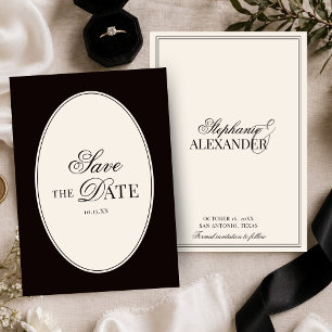 Save The Date Mariage Vintage Noir et Ivoire Ovale Old Money