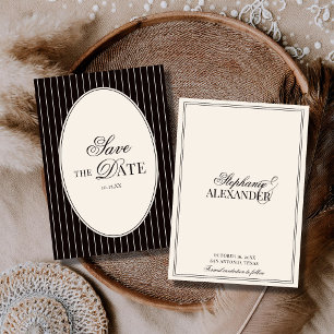 Save The Date Mariage Vintage Noir et Rayures d'Ivoire Vieille F