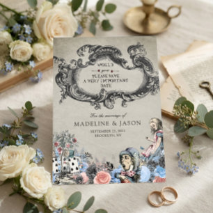 Save The Date Mariage Vintage Poussiéreux Bleu Alice au Pays des