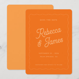 Save The Date Mariage Vintage Rétro Cadre Vague Orange Gras 