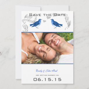 Save The Date Mariage vintage Royal Blue Birds Enregistrer la da