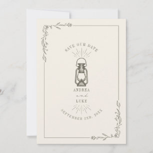 Save The Date Mariage vintage Rustique Vert Lanterne Sauvez La D